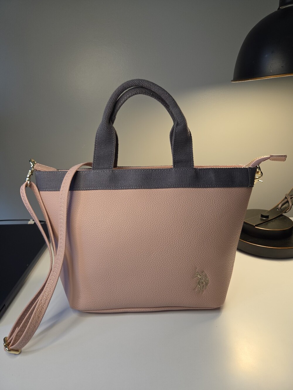 U.S. Polo Assn. shrink 2-way tote bag (USPA-2676) in pink, featuring a textured